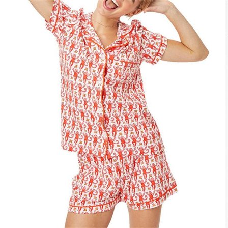 Naisten pyjama-setti Trendikäs 2-osainen napitettava pyjama apina- ja kanishortseilla Y2k Roller Dupes Kani Preppy Loungewear Pjs Punainen-B Red-B