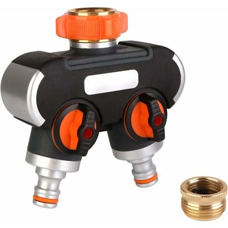 2-vejs splitter: 3/4 og 1/2 Y med hane-adapter, justerbar og låsbar vandstrøm, 2-vejs fordeler til havevanding, vask, kæledyr