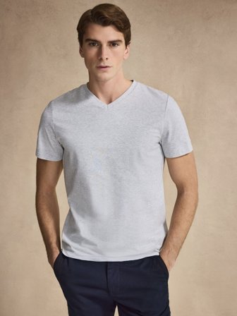 John Henric Herr Ljusgrå Slim Fit V-Neck T-Shirt Bomull Storlek M