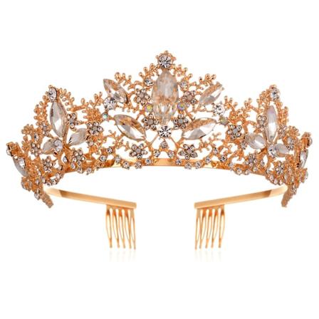 Tiara og krone for kvinner krystall dronning kroner med kam rhinestones pannebånd for jenter bryllup Gold