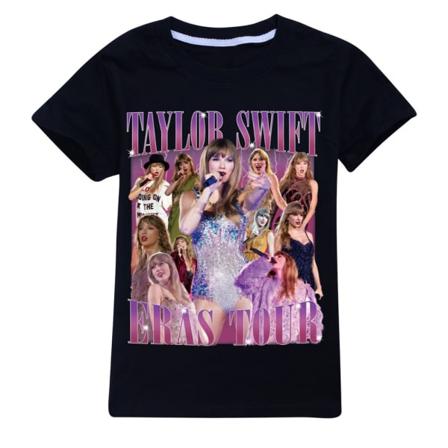 Barn Taylor Swift T-paita Tulosta Lyhythihainen T-paita Toppar Swiftie Fanit Konserttilahjat Musta 170cm