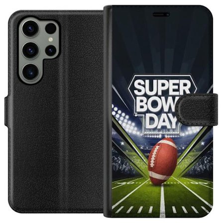 Kompatibelt Lommeboketui til Samsung Galaxy S23 Ultra Super Bowl Day plakat med amerikansk fotball på opplyst arena i dramatisk sportsdesign