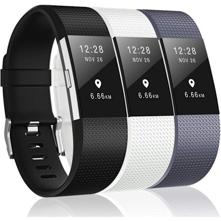 3-pack band kompatibel med Fitbit Charge 2, klassiska och specialutgåva ersättningsband för Fitbit Charge 2, kvinnor män(Svart/Grå/Vit-S)