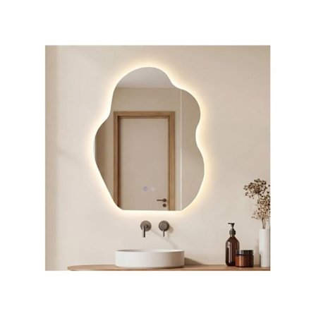 COSTWAY LED Peili Kylpyhuone Irregular 70 x 50 cm 3 Valon Väriä, Portaaton Himmennys, Muisti, Huurtumaton