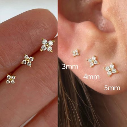 3 stk/sett Fire kronblade Zircon Flower Stud øredobber sett for kvinner