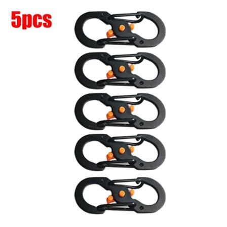 5 stk Outdoor Camping S Type karabinkrok med lås mini nøkkelring H Black one size