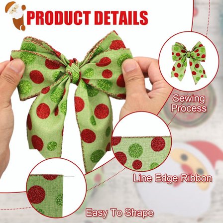 2 Rullar Julgrön Rödprickigt Band, Glitterprickigt Julband Attraktivt Trådat Polka Dot Band Julband (6,3cmx10m)