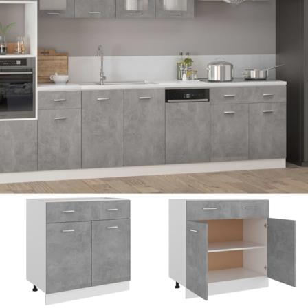 Vidaxl Underskåp Med Låda Betonggrå 80x46x81,5 Cm Spånskiva Grå