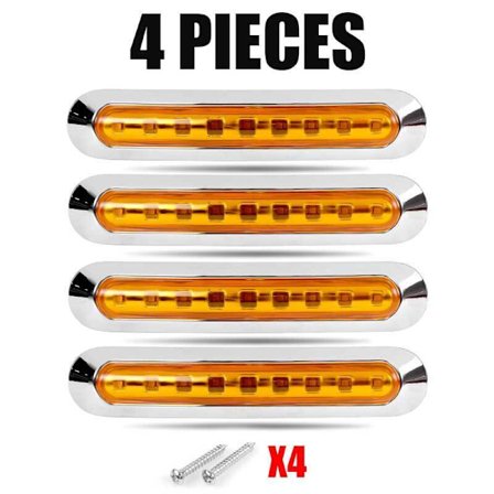 4 st Bärnsten 9 LED Sidomarkeringsljus för Husbil Släpvagn Lastbil