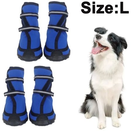Hundesko med potebeskyttelse med skridsikker sål, reflekterende stropper, velcro, vandtætte snesko til mellemstore til store hunde, 4-pak