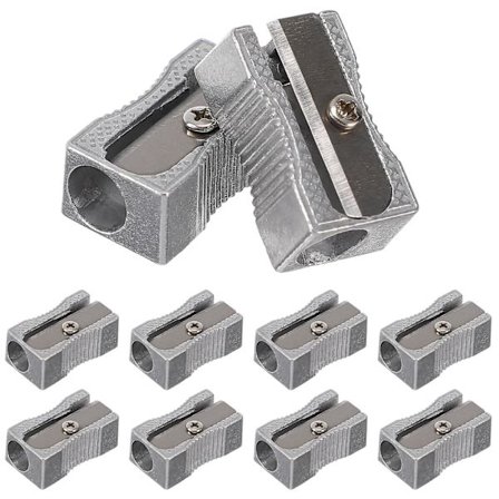 10-pakke dobbel blyantspisser lomme aluminiumlegering metall 1-hulls stål rektangulær liten blyantspisser (sølv) (2.5X1.5cm, sølv)