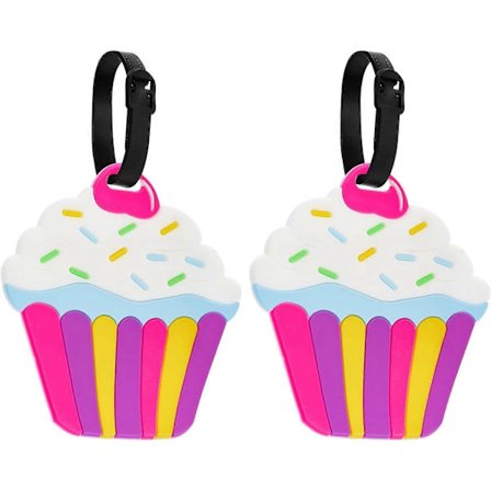 Bagageetiketter, 2-pack, bagageetiketter, resväska ID-etiketter, visitkortshållare/rese-ID-väskaetikett (Tårta)