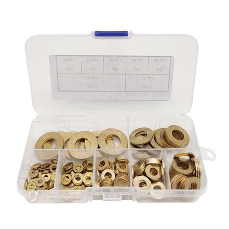 210 stk. Fladskive sortimentssæt Messingskiver Metriske pakninger