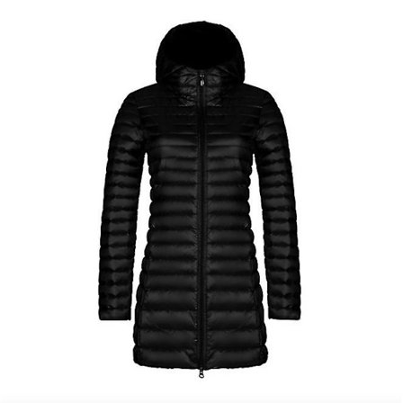 Høst og vinter ny mote dunjakke dame tynn seksjon lang seksjon hette Korean versjon av den slanke store størrelsen enkel jakke Svart M