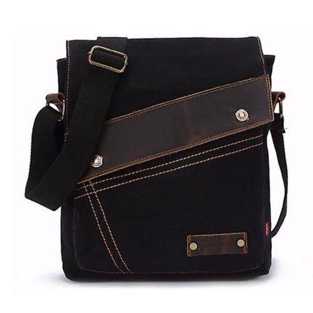 Augur 9088 Retro Vertikal Canvas Skulderveske Crossbody Veske Svart