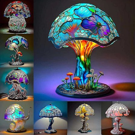 2023 Ny bordslampe i malt glass i plante-serien, vintage bordslampe, fargerik sopplampe