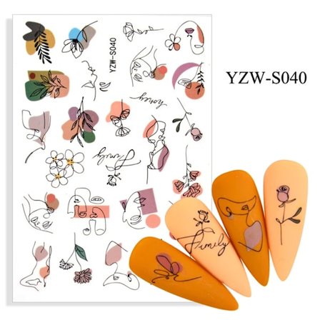 Nye 21 stiler forskjellige mønstre negleklistremerker enkelt ansiktsdesign blomsterblad geometrisk manikyr skyveknapp vann dekorativt klistremerke