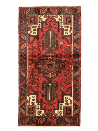 Hamadan Teppich 100X190 Dunkelrot/Schwarz Wolle, Persien