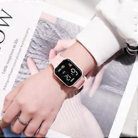 Digitaalinen älykello urheiluun, naisten kellot, digitaalinen LED-elektroninen rannekello, fitness-rannekello, miesten lasten kellot Hodinky (Pinkki)