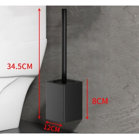 Romtoalettbørste i romaluminium uten blindsoner, oppvaskmaskinbørste for toalett, veggbørste uten hull, hjemmetoalettbørste for rengjøring, svart