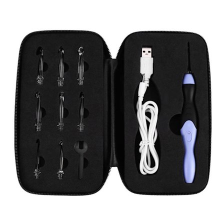 9-i-1 USB LED Light Up Lila Virknålar Stickor Set Vävverktygssats Svart