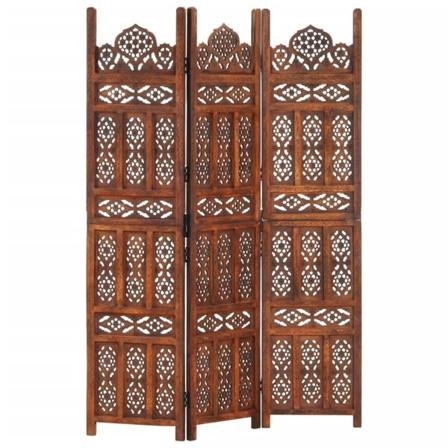 vidaXL Rumsavdelare 3 paneler handsnidad brun 120x165 cm mangoträ Brun