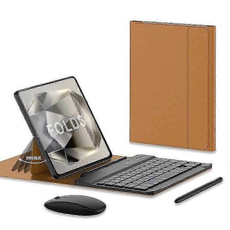 til Samsung Galaxy Z Fold 6 Tastatur og Mus, Opgraderet Bærbar Magnetisk Bluetooth Tastatur med Læderetui og Kapacitiv Pen - Perfekt