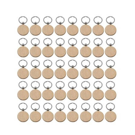 40 stk. blanke runde nøkkelringer i tre, DIY tre-nøkkelringer, nøkkelmerker som kan graveres, DIY-gaver