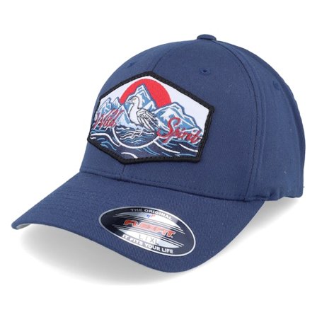 Wild Spirit - Blau flexfit Cap - Bird & Mountains Patch Navy Flexfit @ Hatstore