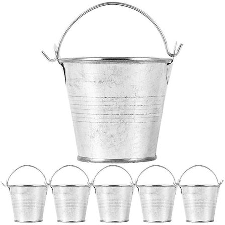 6 stk. Små metalspande Mini spande med håndtag Mini runde blomsterpotte plantespande