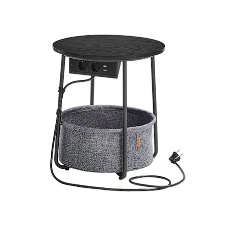 Runt Sidobord med Laddstation, Soffbord, Sängbord, Ebenholtssvart-skiffergrå