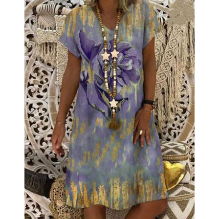 Kvinnors Boho V-ringad Blommig Shift Miniklänning Ladies Summer Casual