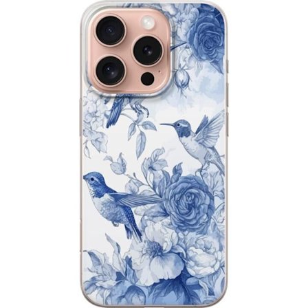 Kompatibelt Mobilskal till Apple Apple iPhone 16 Pro Fåglar och blommor blå romantiskt mönster