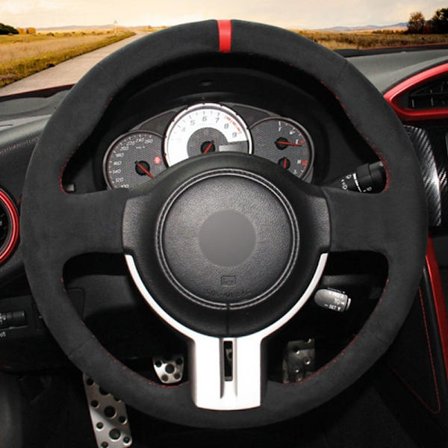 (Stil 3) Bilrattkåpa Handsydd Svart Äkta Läder Mocka För Toyota 86(GT86) Subaru BRZ Scion FR-S FRS