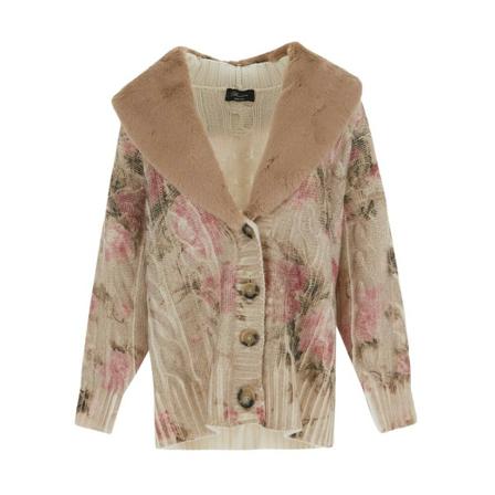 Blumarine Printed Vest With Fur , Bruin , Dames , Maat: S Vesten