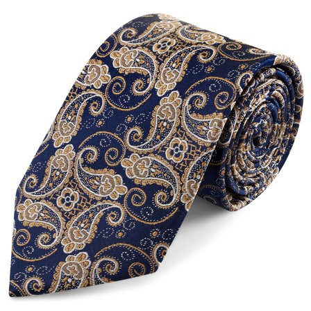 Blue & Gold Paisley Pattern Silk Necktie | 8 cm for Men - Patterned Ties