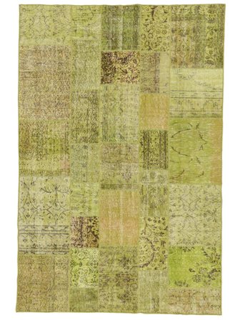 Noué À La Main Patchwork Tapis 198X300 Vintage De Laine Jaune Foncé/Vert Foncé
