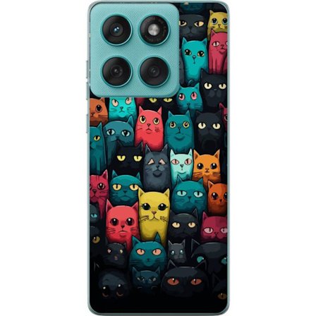 Yhteensopiva Puhelinkuori Motorola Edge 60 Fusion Värikäs kissakuosi, jossa paljon tyyliteltyjä kissoja eri väreissä, leikkisä kuvitus täydellinen las