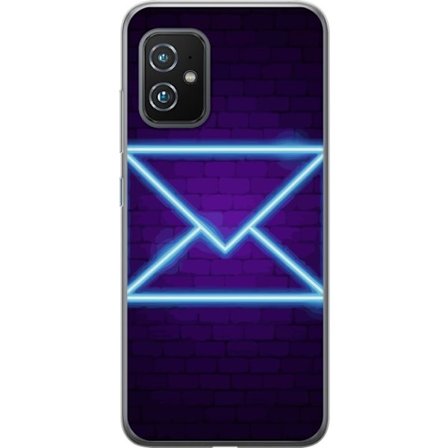 Yhteensopiva Puhelinkuori Asus Asus Zenfone 8 Neonilta illuustraatio kirjekuoresta sinisessä valossa lila tiiliseinää vasten, nykyaikainen symboli