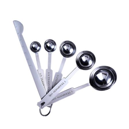 6 stk Målebeger i Metall Måleskjeer Måleskje Bakeverktøy Flytende Målebeger Saltmåleskje Silver