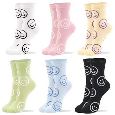 Damestrømper | 4-6 Par Søde Smiley Ansigtsprint Hjertekarakterdesign Dyr Frugt Grafiske Strikkede Bomuldsstrømper | US 6-8