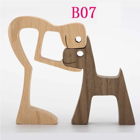 Familie Hvalpe Træudskårne Ornamenter, Naturlig Massivt Træ Kæledyr Hund Familie Håndværksskulptur, Håndskåret Kreative Gave (Menneske og Hvalp)