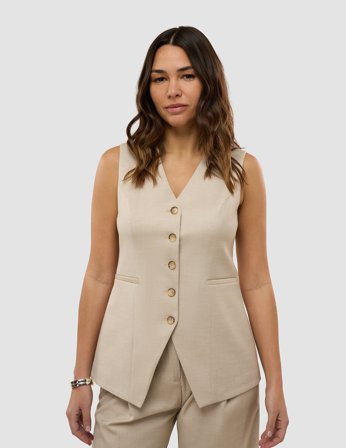 Shaping New Tomorrow - Dame - Skye Long Vest - Sandy Beige Melange - Størrelse XXS