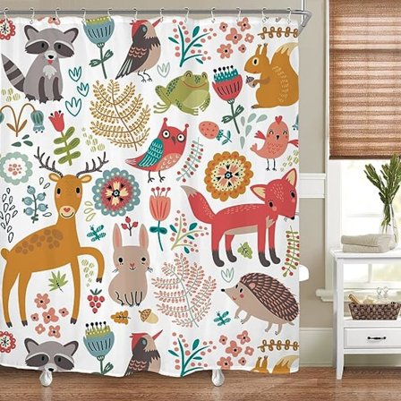 Barn Baby Woodland Duschdraperi Skogs Djur Cartoon Flickor Ch