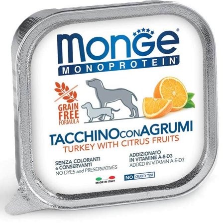 Monge Monoprotein Tacchino Con Agrumi Cibo Umido Per Cani Adulti