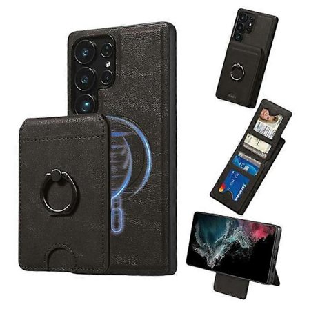 Kompatibelt magnetisk deksel til Samsung Galaxy S23 Ultra PC + PU telefon bakdeksel med avtakbar kortholder
