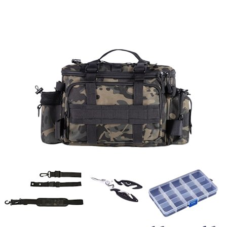 Fisketaske med dobbelt lynlåslukning, let og rummelig opbevaringsløsning til fiskegrej, polstret skulderrem for komfortabelt fiskeudstyr