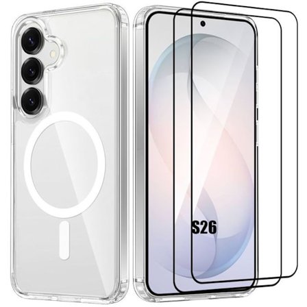 Magnetisk Cover - BOOLING - til Samsung Galaxy S26 - Stødabsorberende Transparent - 2 Tempereret Glas