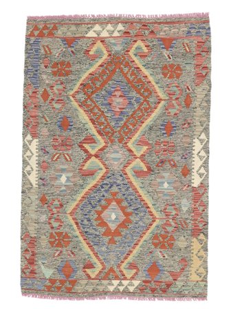 Tissé À La Main Kilim Afghan Old Style Tapis 100X146 De Laine Marron/Gris Petit