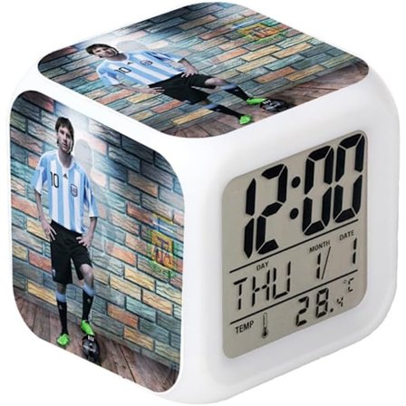 Bocaihua Ny Argentina Fotballag Fotball Messi Brun Vekkerklokke Bordklokke Digital Vekkerklokke med LED-lys Plast Bordklokke for Barn